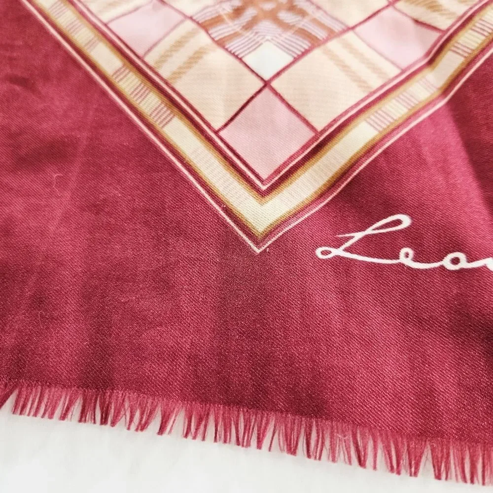 Vintage Leonardi Signed 100% Silk Burgundy Geometric Pattern Rectangular Scarf